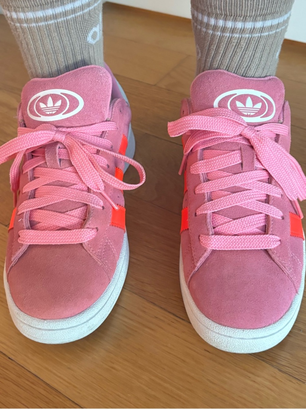adidas Pink Suede Sneakers with Coral Stripes